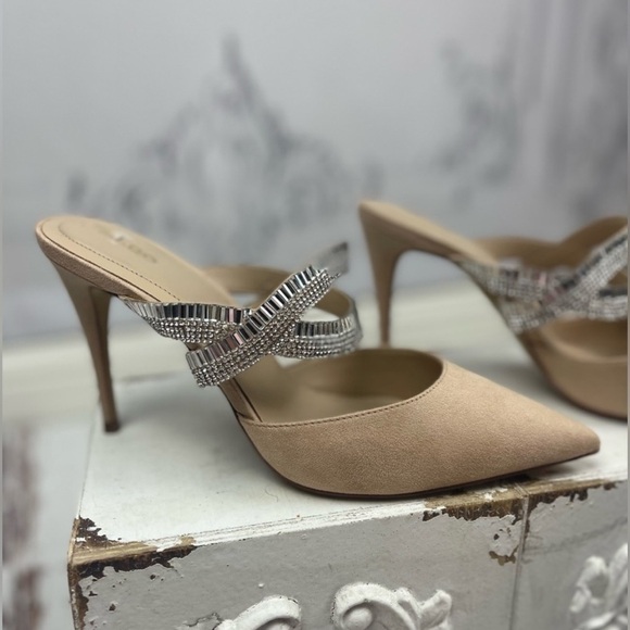 Classy Rhinestone Strap Suede Heel Pointed Toe Mules Aldo Noawia - Picture 3 of 14